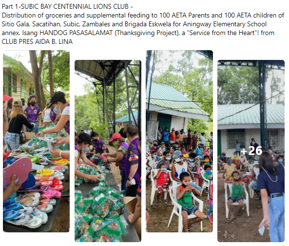Part 2-SUBIC BAY CENTENNIAL LIONS CLUB -Distribution of groceries and supplemental feeding to 100 AETA Parents and 100 AETA children of Sitio Gala, Sacatihan, Subic, Zambales and Brigada Eskwela for Aningway Elementary School annex. Isang HANDOG PASASALAMAT (Thanksgiving Project), a “Service from the Heart”! from CLUB PRES AIDA B. LINA
